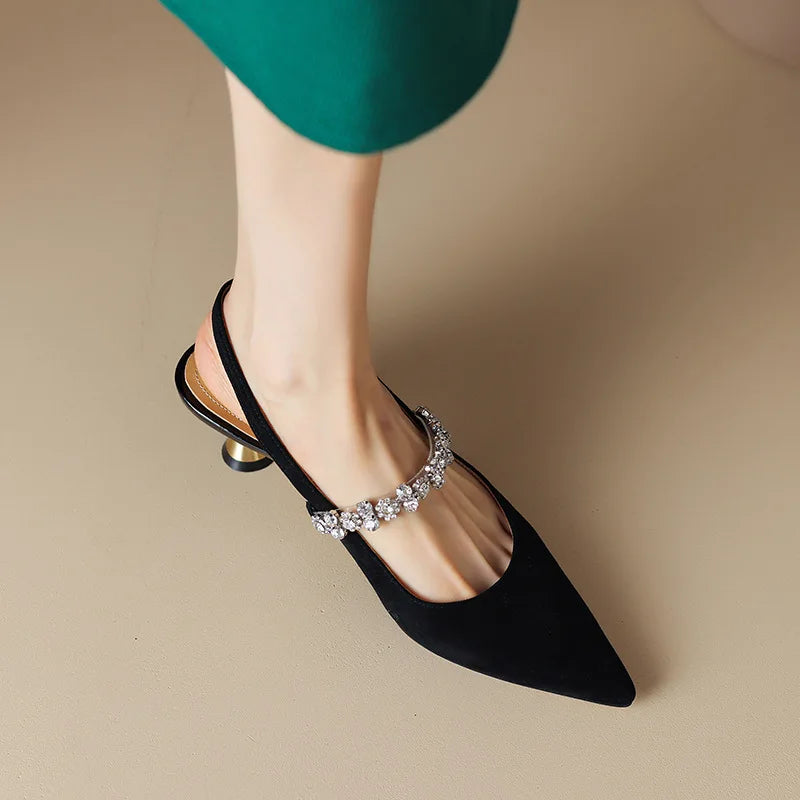 Candace | Women's Crystal Strap Slingback Heels Pointed Toe Pumps