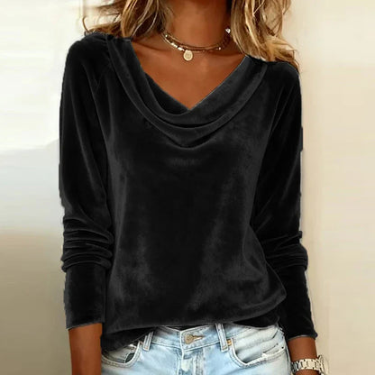 Crystal | Opulent Velvet Drape-Neck Top