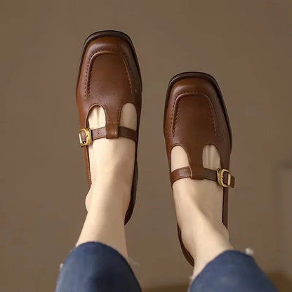 Charlene | Women's T-Strap Mary Jane Shoes Square Toe Low Block Heel