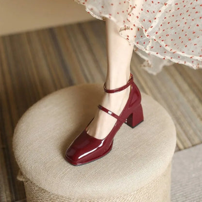 Alicia | Women's Ankle Strap Block Heel Pumps Square Toe Mary Jane