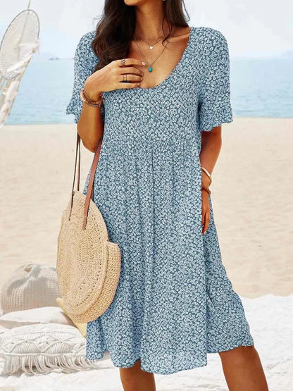 Penelope | Women's Ditsy Floral V-Neck Short-Sleeved Smock Dress