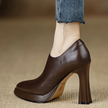 Natasha | Women's High Heel Pumps Platform Block Heel Side Zipper