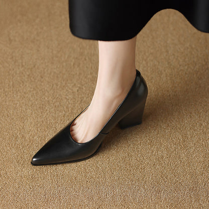 Barbara | Women's Block Heel Pumps Pointed Toe Slip On Work Heels