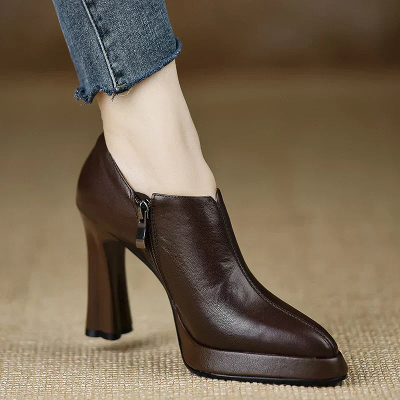Natasha | Women's High Heel Pumps Platform Block Heel Side Zipper