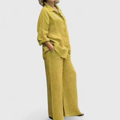 Pamela | Women's Button-Down Shirt Set Wide Leg Pants Two-Piece