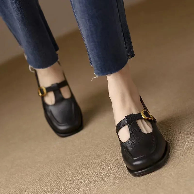 Charlene | Women's T-Strap Mary Jane Shoes Square Toe Low Block Heel
