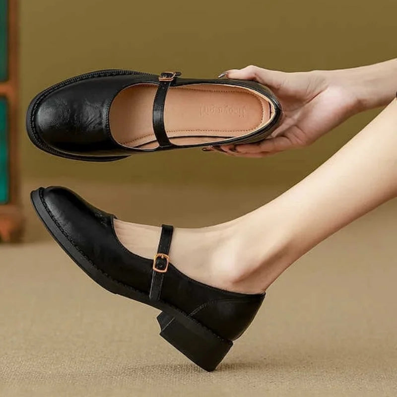 Marissa | Women's Leather Mary Jane Shoes Low Block Heel Strap
