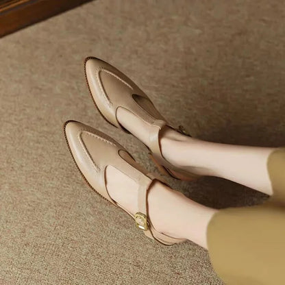 Stephanie | Women's T-Strap Buckle Shoes Pointed Toe Low Heel Flats
