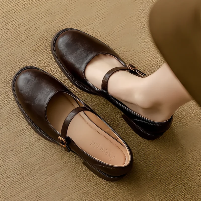 Marissa | Women's Leather Mary Jane Shoes Low Block Heel Strap