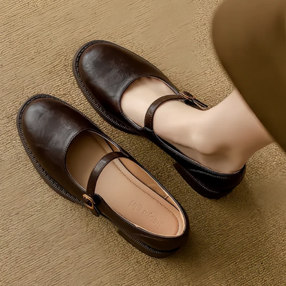 Marissa | Women's Leather Mary Jane Shoes Low Block Heel Strap