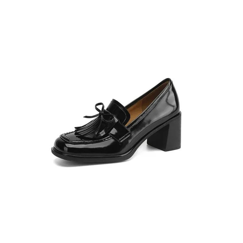 Daniela | Women's Tassel Loafer Pumps Block Heel Round Toe Heels