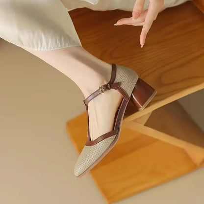 Trinity | Women's T-Strap Block Heel Shoes Square Toe Mid Heel Pumps