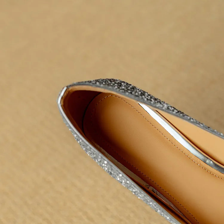 Carmen | Women's Glitter Block Heel Pumps Pointed Toe Crystal Buckle
