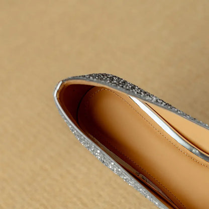 Carmen | Women's Glitter Block Heel Pumps Pointed Toe Crystal Buckle
