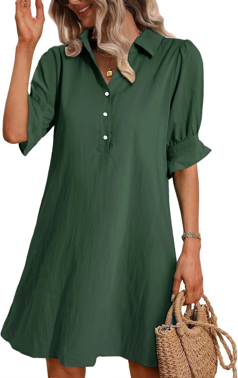 Nevaeh | Women's Button-Through Button-Up Dress Three-Quarter Sleeve Knee Length