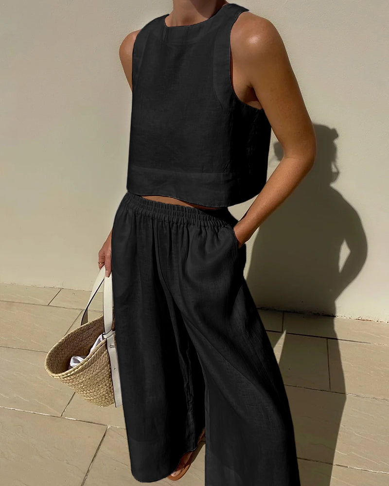 Molly | Women's Two Piece Set Crop Top Wide Leg Pants