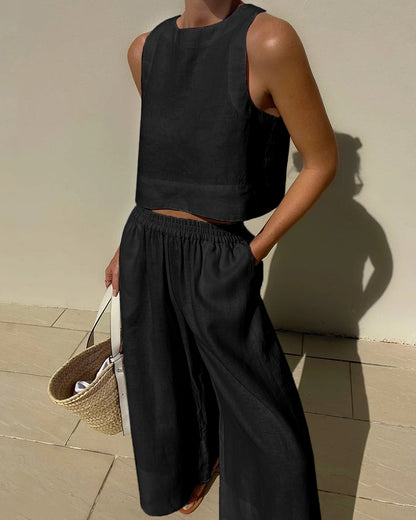 Molly | Women's Two Piece Set Crop Top Wide Leg Pants