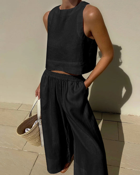 Molly | Women's Two Piece Set Crop Top Wide Leg Pants