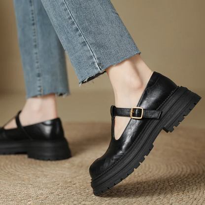 Skylar | Women's T-Bar Mary Jane Shoes Round Toe Brogue Low Heel