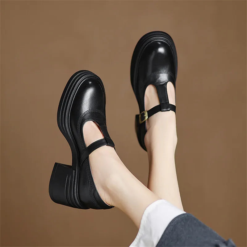 Naomi | Women's Chunky Block Heel Mary Jane Pumps Round Toe Strap