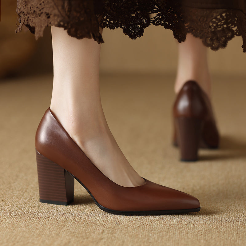 Barbara | Women's Block Heel Pumps Pointed Toe Slip On Work Heels