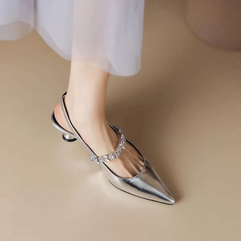 Candace | Women's Crystal Strap Slingback Heels Pointed Toe Pumps