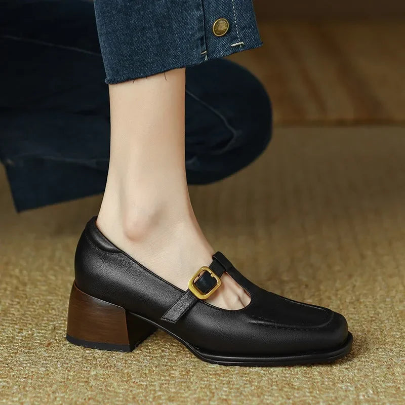 Charlene | Women's T-Strap Mary Jane Shoes Square Toe Low Block Heel