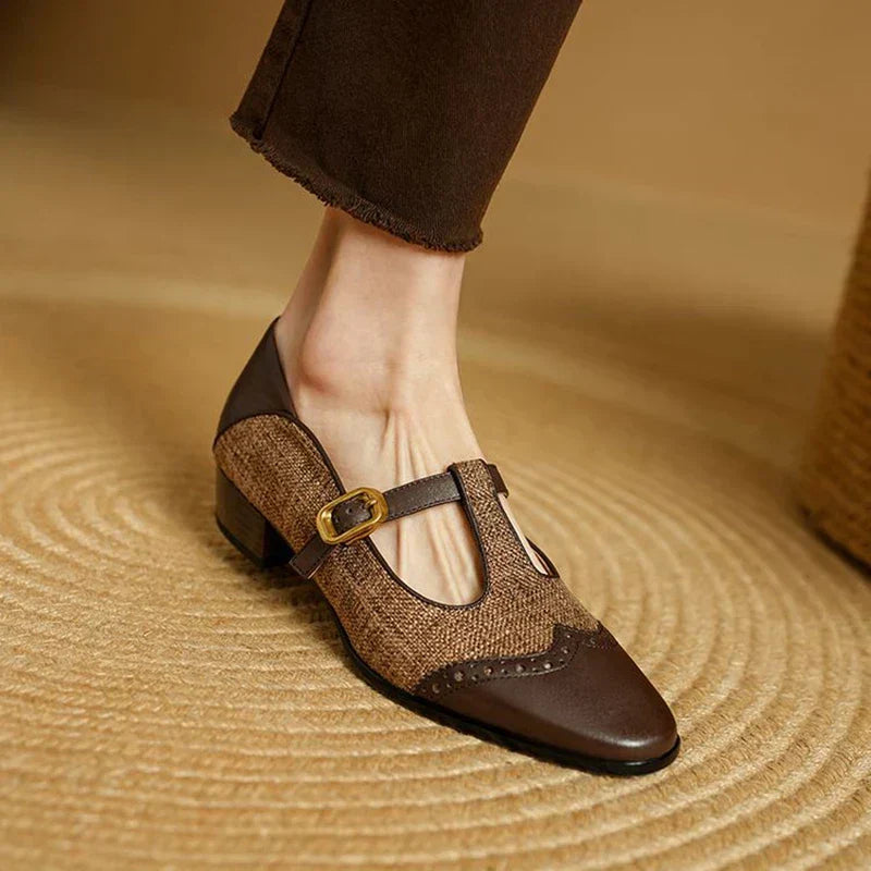 Quinn | Women's Two-Tone T-Strap Mary Jane Shoes Retro Low Heel