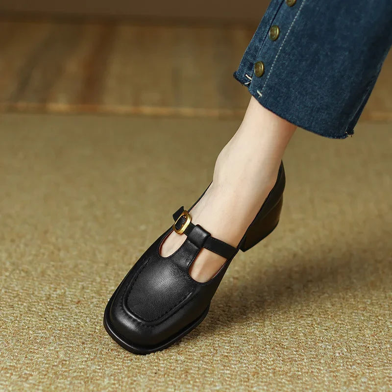 Charlene | Women's T-Strap Mary Jane Shoes Square Toe Low Block Heel