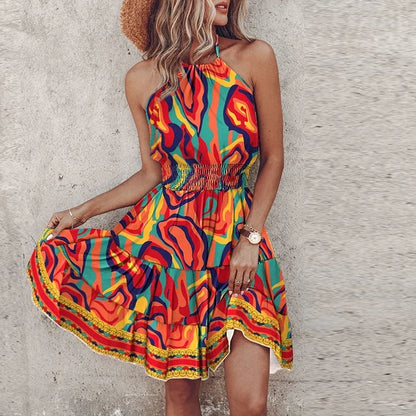 Ashley | Women's Halter Lace Flowy Draped Dress
