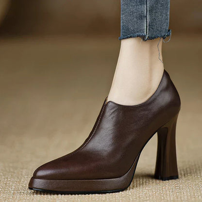 Natasha | Women's High Heel Pumps Platform Block Heel Side Zipper