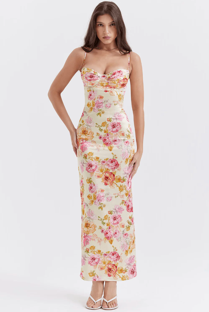 Victoria | Women's Wedding Guest Botanical Spaghetti Strap Dress