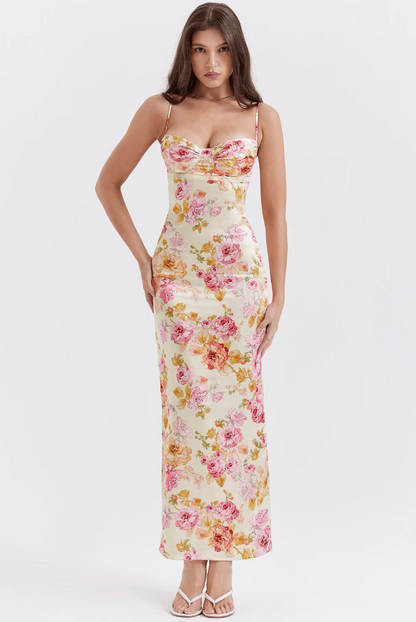 Victoria | Women's Wedding Guest Botanical Spaghetti Strap Dress