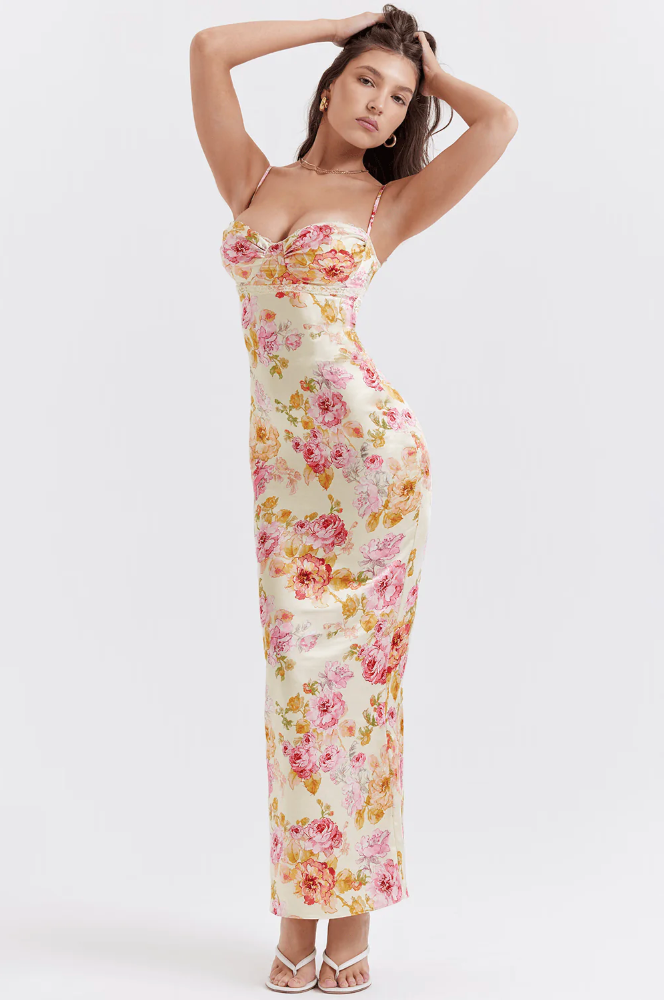 Victoria | Women's Wedding Guest Botanical Spaghetti Strap Dress