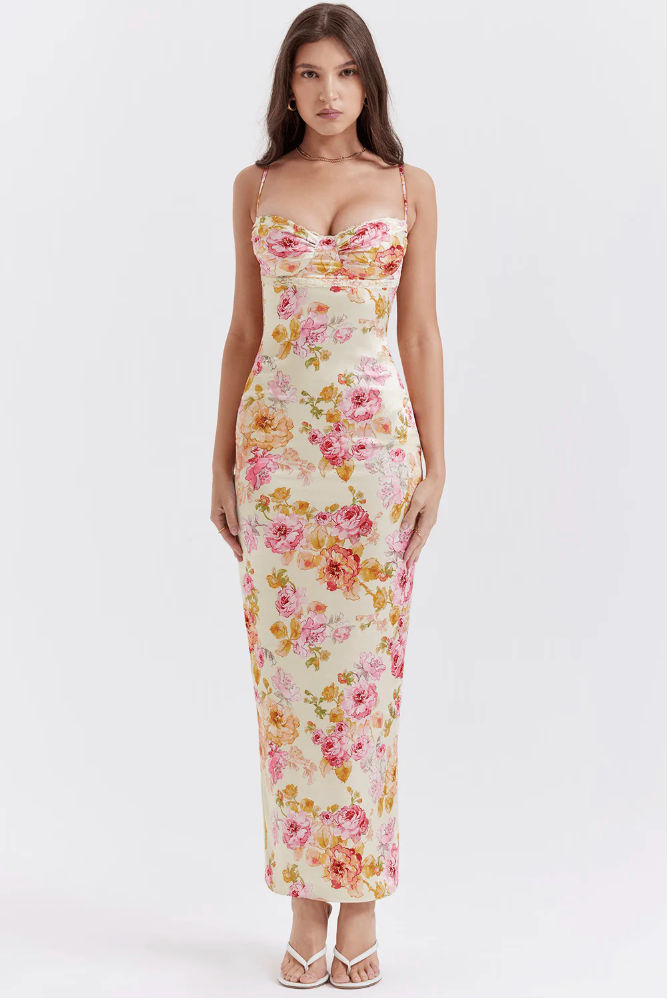 Victoria | Women's Wedding Guest Botanical Spaghetti Strap Dress