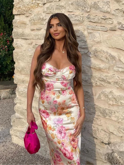 Victoria | Women's Wedding Guest Botanical Spaghetti Strap Dress