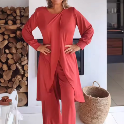 Simone | Women's Two Piece Set Long Sleeve Tunic Top Wide Leg Pants