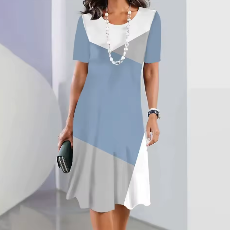 Vivian | Women's Print Mid-Length Dress Short-Sleeved A-Line Everyday
