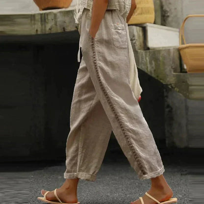 Aubrey | Women's Pants High Waist Tapered Leg Side Stripe