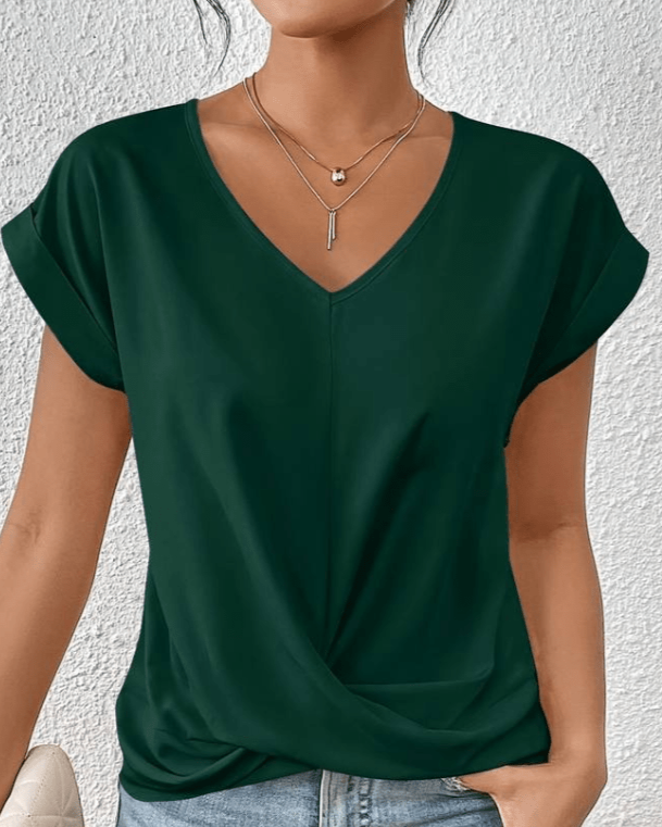 Alexis | Women's V-Neck Twist Front Short Sleeve Top