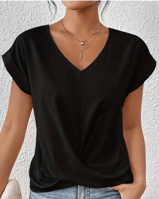 Alexis | Women's V-Neck Twist Front Short Sleeve Top