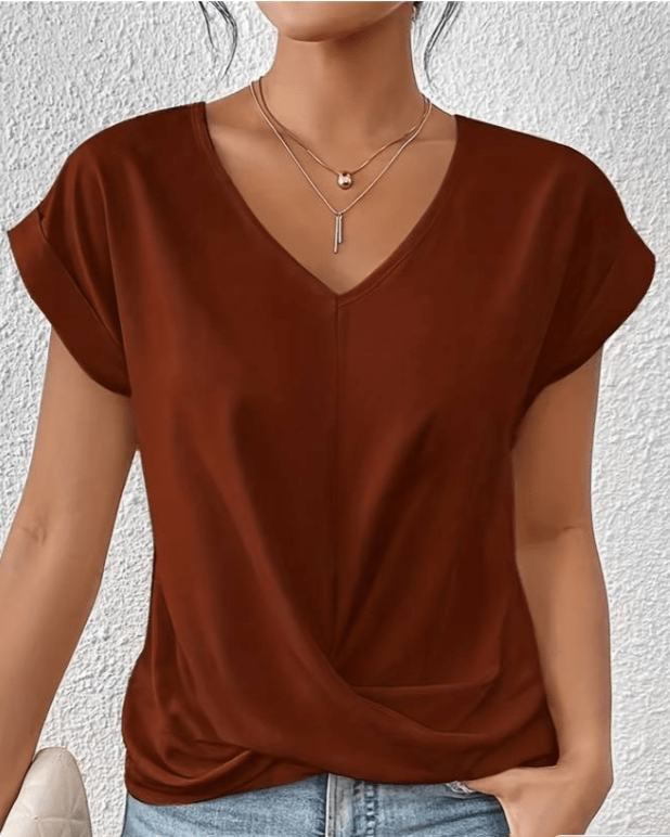 Alexis | Women's V-Neck Twist Front Short Sleeve Top