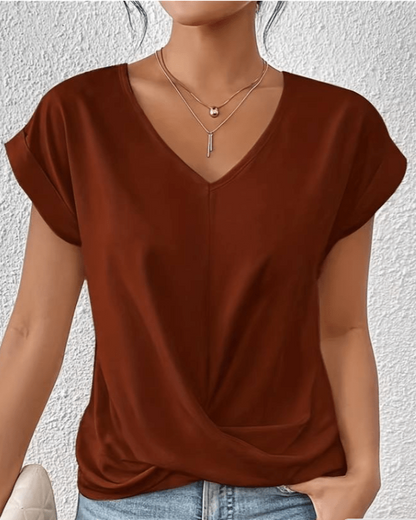 Alexis | Women's V-Neck Twist Front Short Sleeve Top