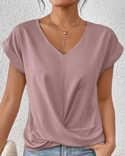 Alexis | Women's V-Neck Twist Front Short Sleeve Top