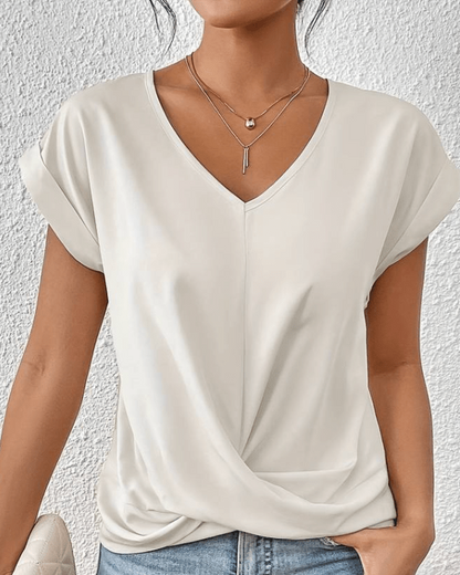 Alexis | Women's V-Neck Twist Front Short Sleeve Top