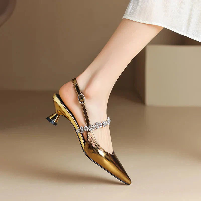 Candace | Women's Crystal Strap Slingback Heels Pointed Toe Pumps