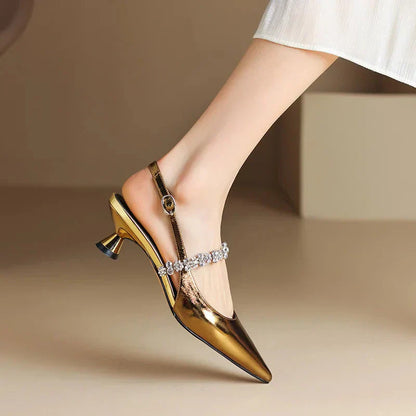 Candace | Women's Crystal Strap Slingback Heels Pointed Toe Pumps
