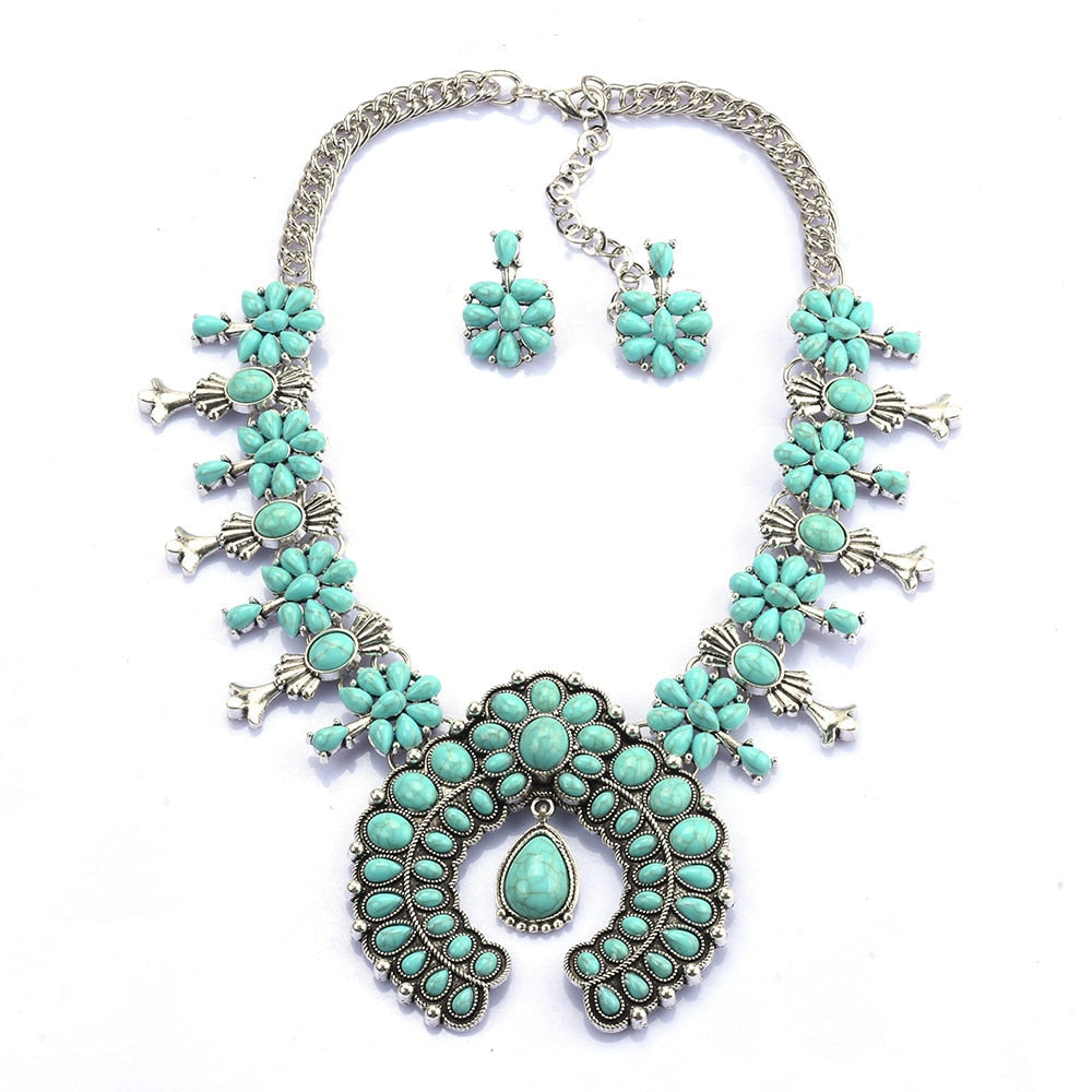 Susan | Southwest Turquoise Blossom Necklace Set