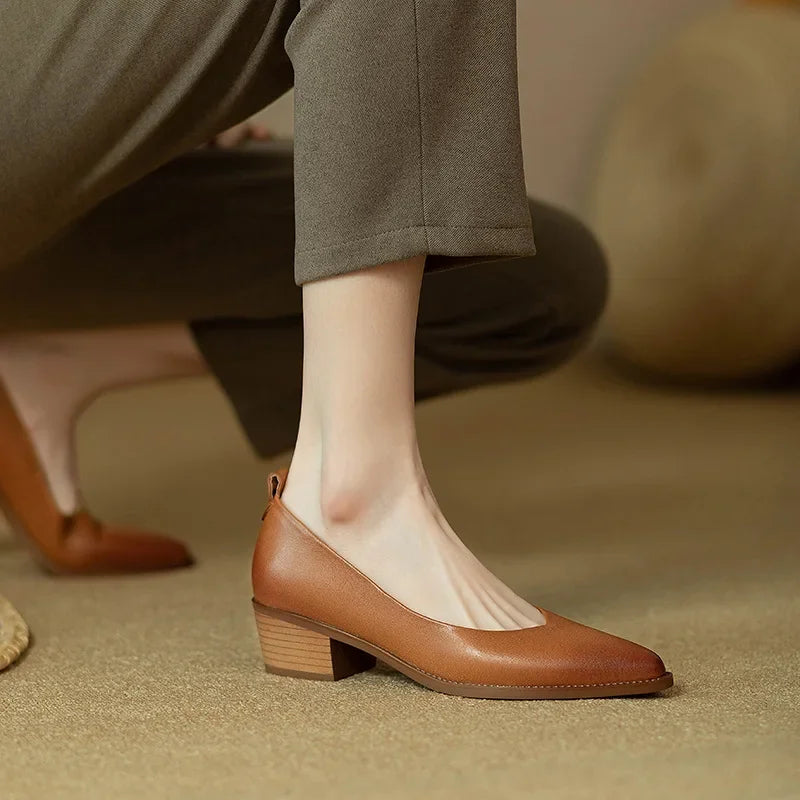Emily | Women's Block Heel Pumps Pointed Toe Slip On Work Shoes