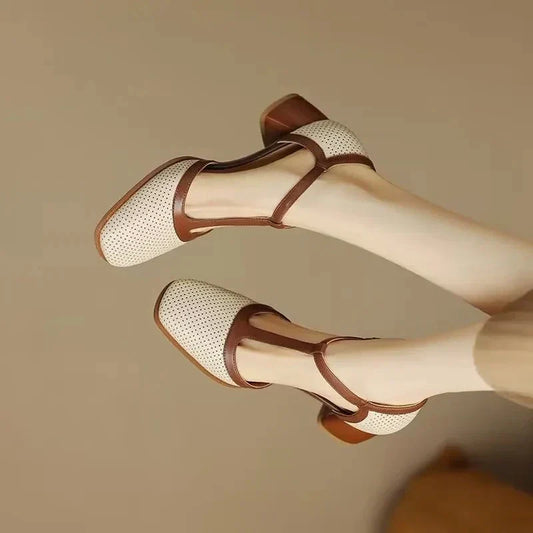 Trinity | Women's T-Strap Block Heel Shoes Square Toe Mid Heel Pumps